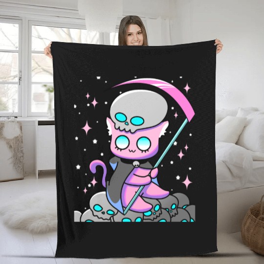 Kawaii Pastel Goth Anime Tarot Card Death Cute Wit Fleece Blankets