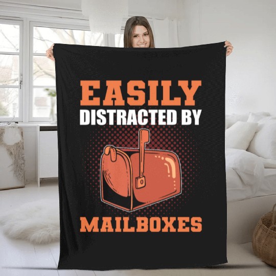Easily Distracted By Mailboxes Postal Worker Fleece Blankets