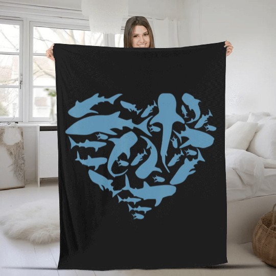 Whale Shark Lover Heart Largest Fish Colossal Sea Fleece Blankets