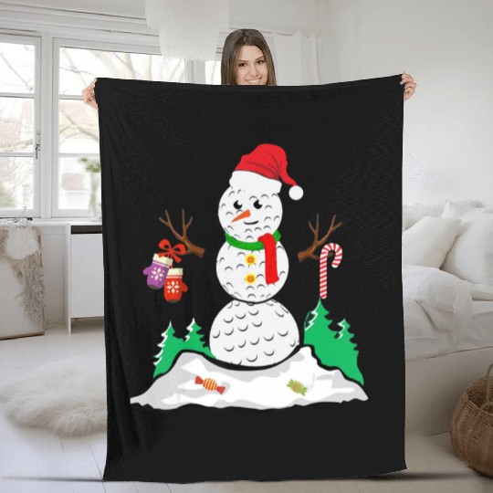 Funny Golf Ball Snowman Balls Christmas Pajama Gif Fleece Blankets
