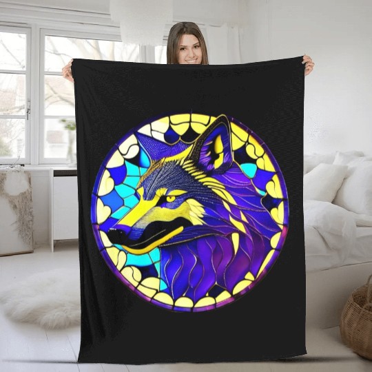 Moonlit Majesty The Art of Stained Glass Wolves Fleece Blankets