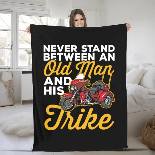 Never Stand Between Old Man And His Motorcycle Fleece Blankets
