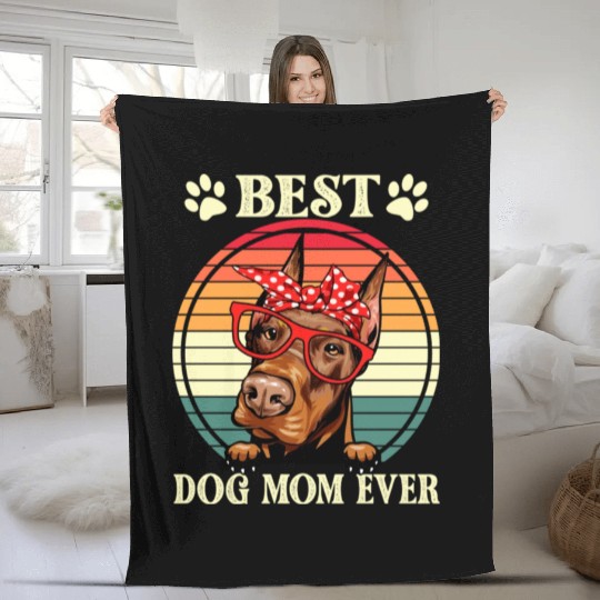 Funny Best Doberman Dog Mom For Dog Lover Fleece Blankets