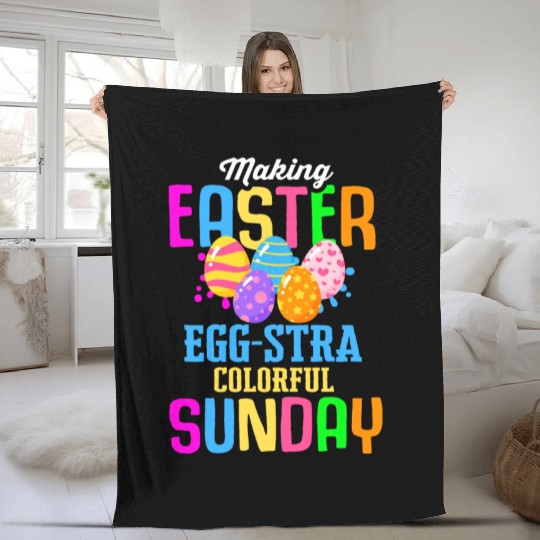 Easter Colorful Egg Dye Rabbit Egg Hunt Fleece Blankets