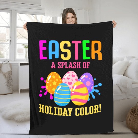 Easter Colorful Egg Dye Rabbit Egg Hunt Fleece Blankets