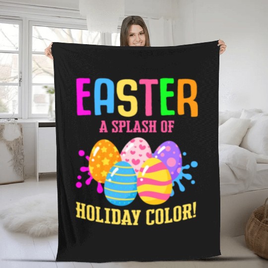 Easter Colorful Egg Dye Rabbit Egg Hunt Fleece Blankets
