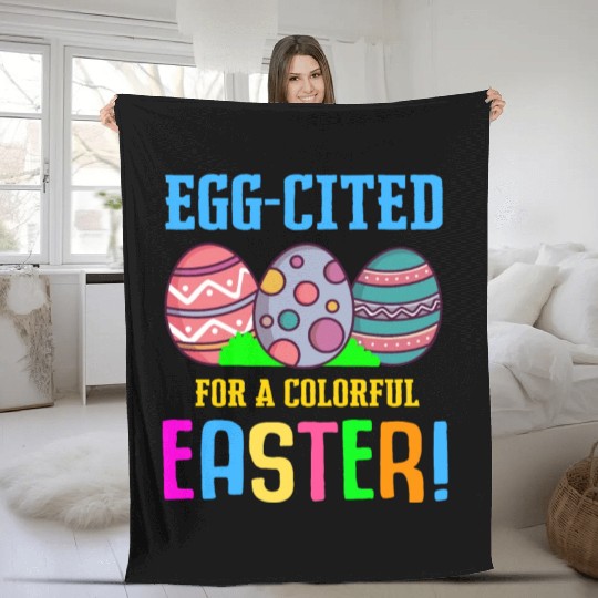 Easter Colorful Egg Dye Rabbit Egg Hunt Fleece Blankets