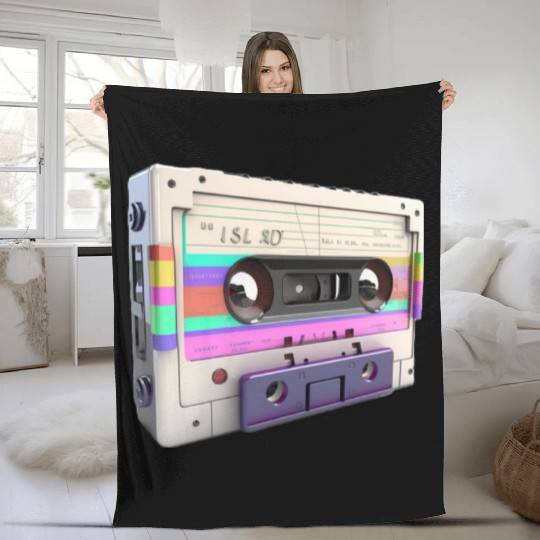 80s Music Cassette Tape : 3D, Neon, 80s songs Fleece Blankets