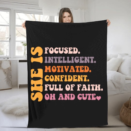 She Is Focused Intelligent Motivated Confident Fleece Blankets