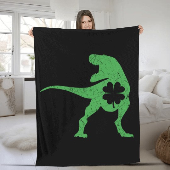 Tyrannosaurus T Rex Dinosaur St Patricks Day Irish Fleece Blankets