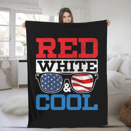 Red White And Cool America USA Flag 4th Of July Fleece Blankets