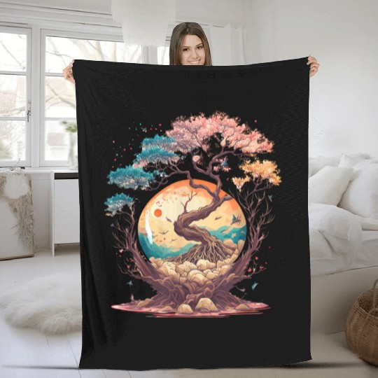 Japanese tree of life cherry blossom flowers Japan Fleece Blankets