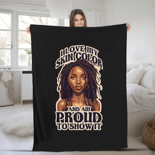 I Love My Skin Color Black Dreadlock Girl African Fleece Blankets