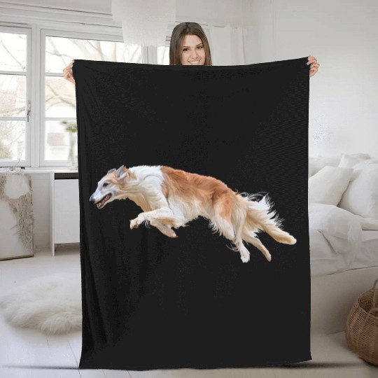 Running White and Tan Borzoi Dog Fleece Blankets