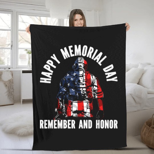Patriotic Veteran USA Flag American Memorial Day Fleece Blankets