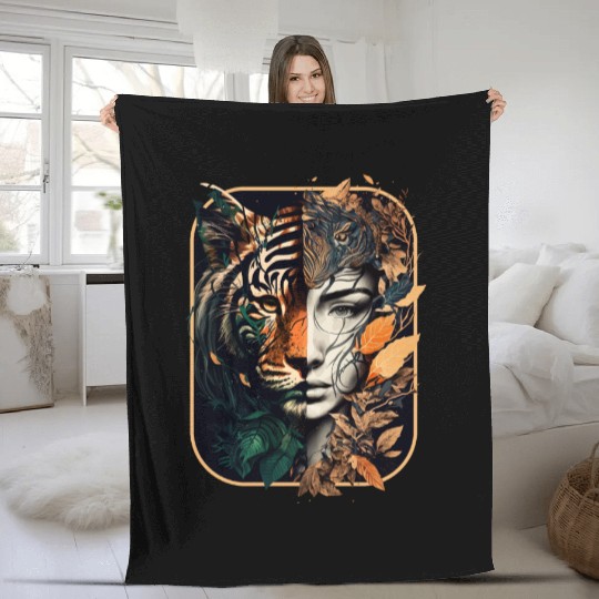 Unleash Your Inner Beast with Half Woman Half Tige Fleece Blankets