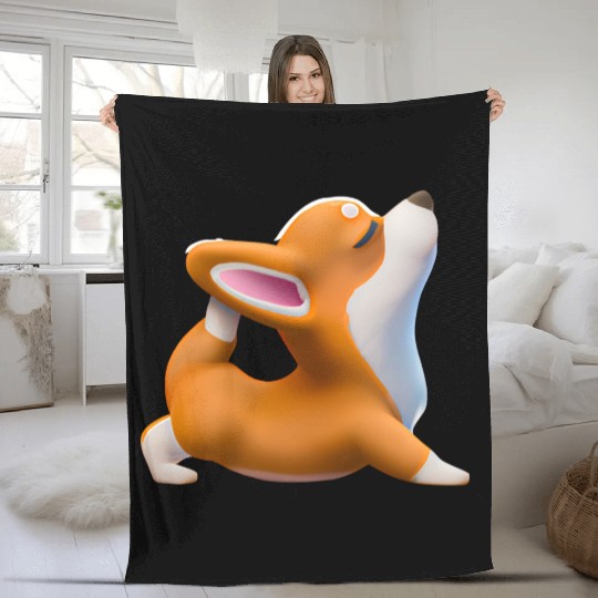 Corgi dog in yoga pose Fleece Blankets