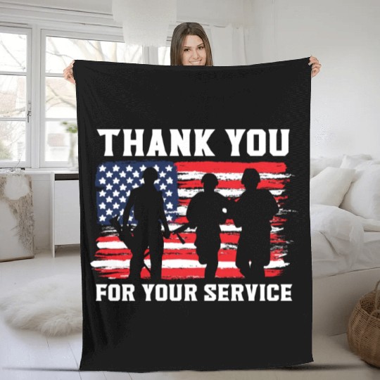 Patriotic Veteran USA Flag American Memorial Day Fleece Blankets