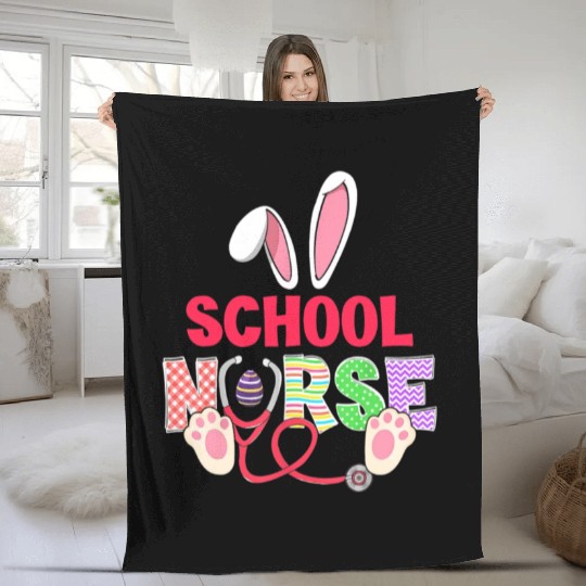 Stethoscope Cute Bunny School Nurse Easter Teacher Fleece Blankets