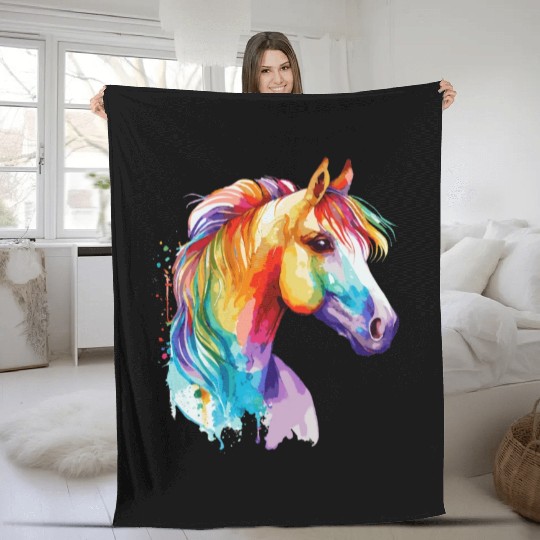 Watercolor Horse Pony Colorful Pet Ponys Lover Fleece Blankets