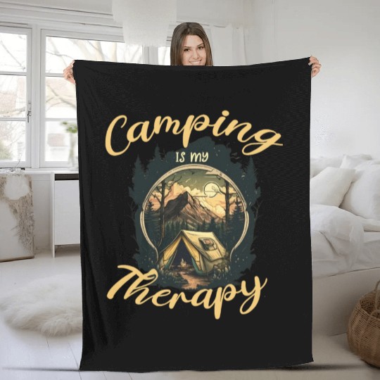 camping is my therapy Fleece Blankets