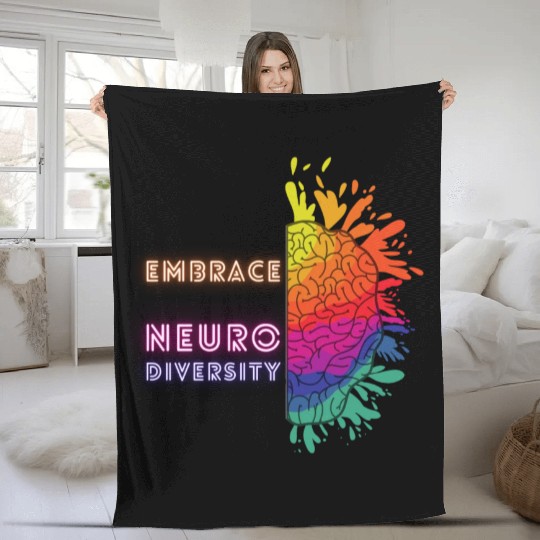 NEURODIVERSITY embrace brain awareness Fleece Blankets