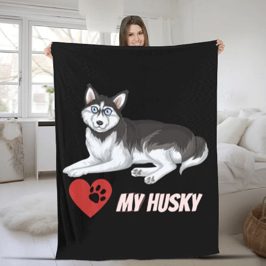 I Love My Husky Fleece Blankets