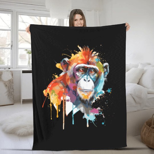 Watercolor Monkey Colorful Wildlife Animal Lover Fleece Blankets