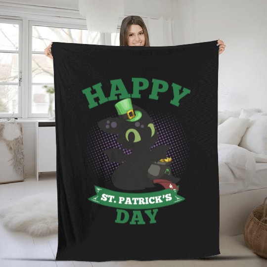 Happy St Patricks Day Toothless Fleece Blankets