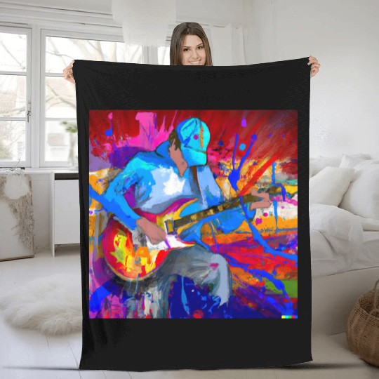 Guitar Player Graffiti Art Fleece Blankets