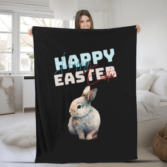 Funny Cute Happy Easter Bunny Fleece Blankets