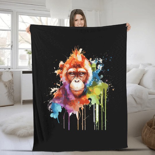 Watercolor Monkey Colorful Wildlife Animal Lover Fleece Blankets
