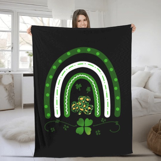 Green Four Leaf Clover .St Patrick's Day Fleece Blankets