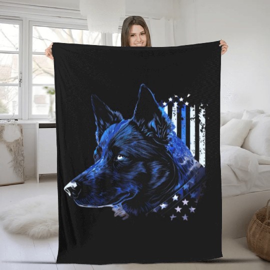 Police Dog K9 Officer Patriotic American Flag Cani Fleece Blankets