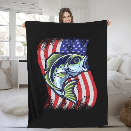 US Bass Fish Fleece Blankets
