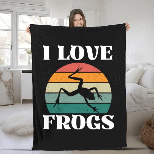 I LOVE FROGS RETRO SUNSET Fleece Blankets