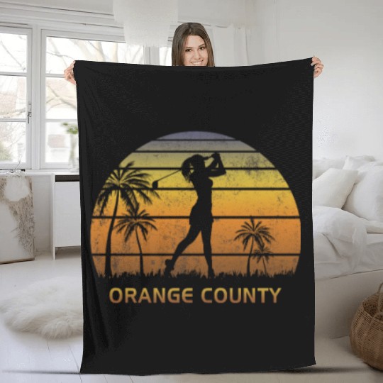 Retro Orange County Women's Golf Golfing Fan Fleece Blankets