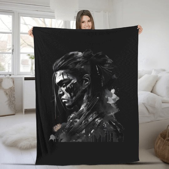 Hard Face Samurai Ink Arts Fleece Blankets