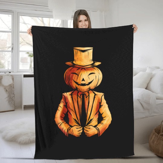 Realistic Jack O Lantern Pumpkin Man In Suit Fleece Blankets
