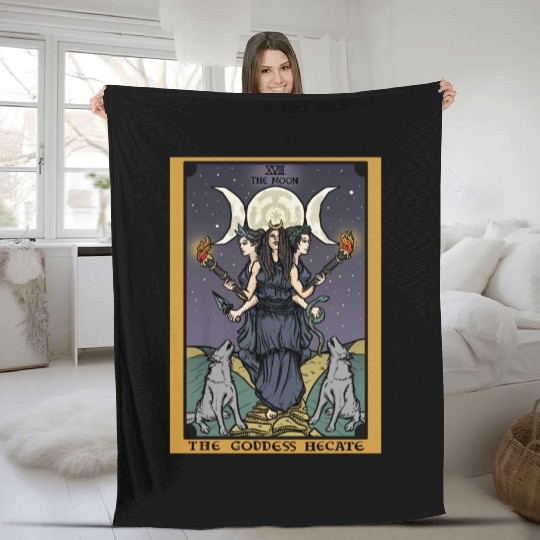 The Goddess Hecate in The Moon Tarot Card Fleece Blankets
