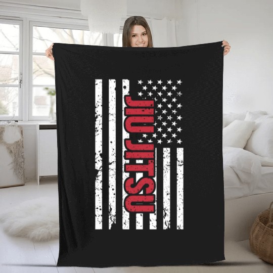 Patriotic Mma Bjj American Flag Jiu Jitsu Fleece Blankets