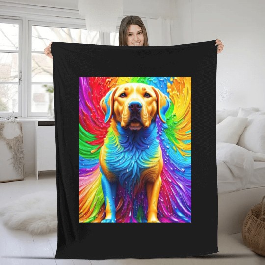 Labrador Retriever with rainbow splashes of colors Fleece Blankets