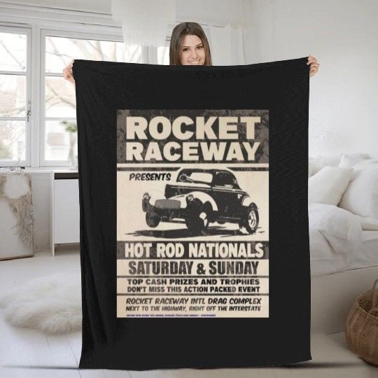 Vintage Hot Rod Classic Drag Racing Poster Fleece Blankets