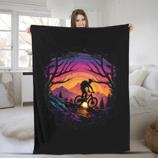 MTB Mountain biking Synthwave Mountain-Bike MTB Fleece Blankets