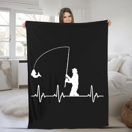 Heartbeat angler fisherman fishing equipment Fleece Blankets