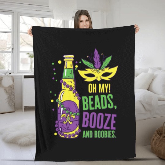 Mardi Gras Carnival Mask Beer Beads Boobies Fleece Blankets