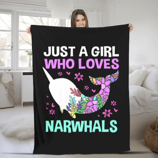 Just A Girl Who Loves Narwhals Sea Unicorn Narwhal Fleece Blankets