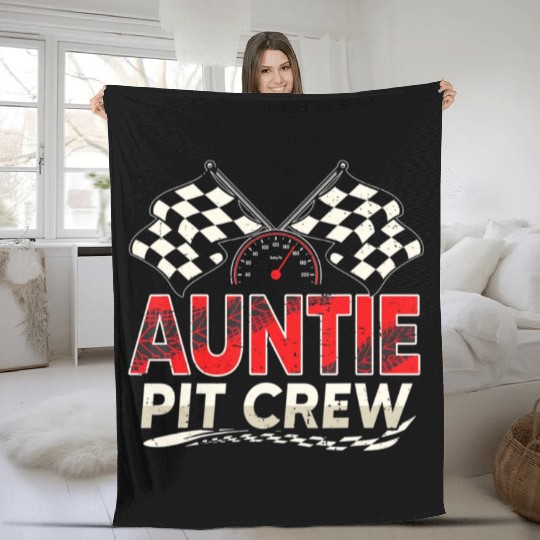 Funny Auntie Pit Crew Race Car Lover Racing Famil Fleece Blankets