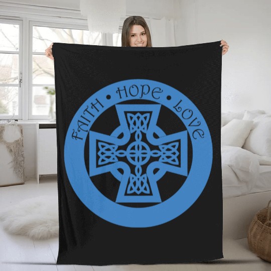 Timeless Celtic Cross With Faith Hope Love Fleece Blankets