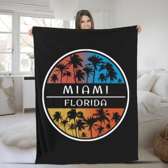 Miami Florida Stylish Vacation Souvenir Palm Tree Fleece Blankets